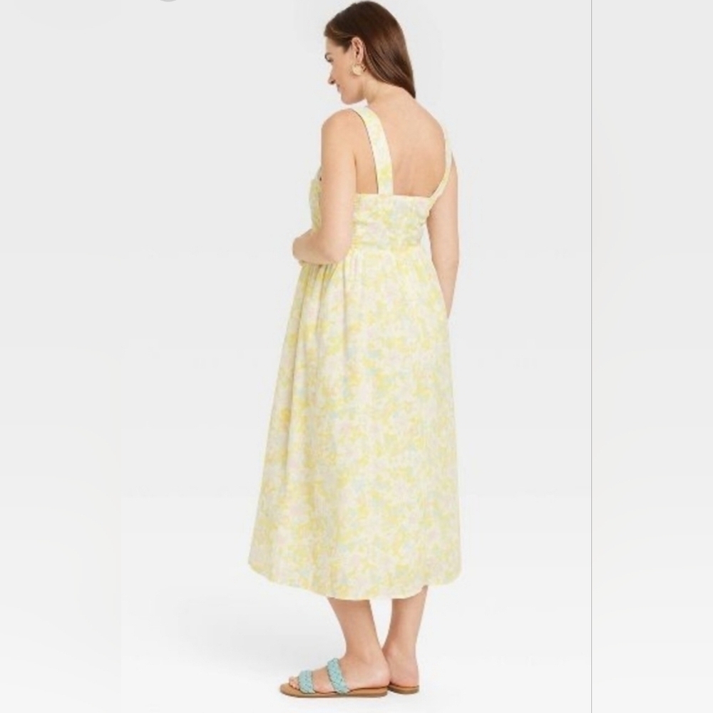 The Nines by HATCH Tank Maternity Dress Yellow Floral Sz. M - Picture 2 of 8